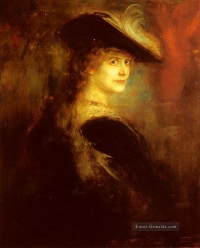  elegante Kunst - Porträt einer eleganten Dame in Rubenesken Kostüm Franz von Lenbach